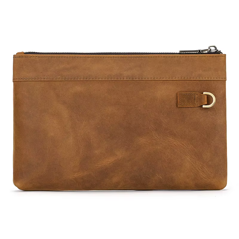 Sac à main Vintage RFID, brosse antivol, sac à main en peau de cheval fou, pochette pour hommes, sac de fichiers d'affaires en cuir de vache
