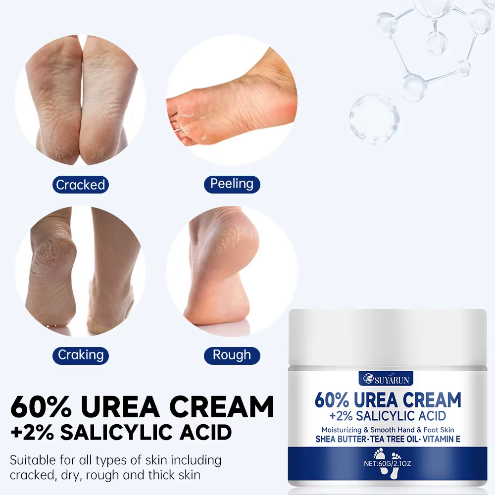 SUYARUN Crème pour les pieds à l'urée 60 % pour talons craquelés et peau sèche - Traitement hydratant intensif