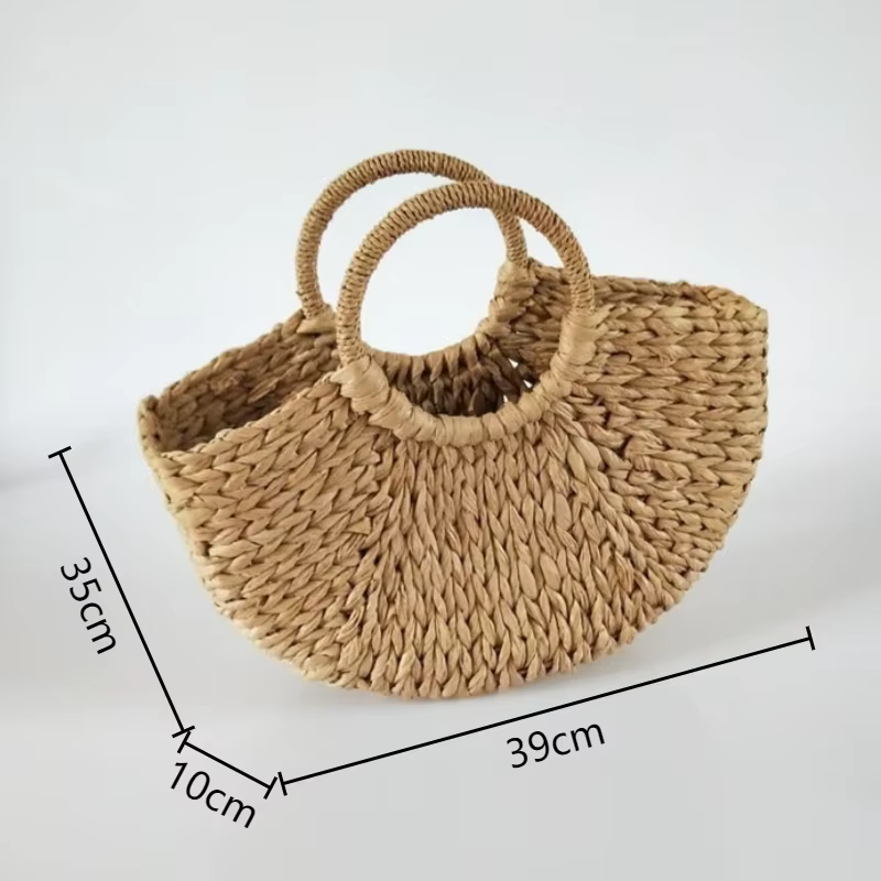 Sac à main coloré pour femme en rotin et paille tressée, sac demi-lune grande capacité, sac de voyage décontracté pour femme, sacs à la mode