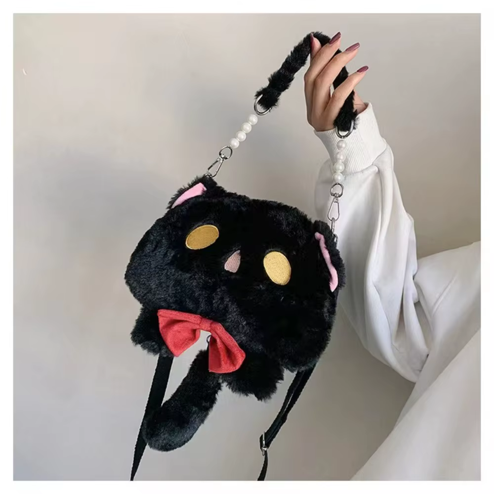 Sac à main mignon grande capacité en fausse fourrure en forme de chat, sac bandoulière pour femme