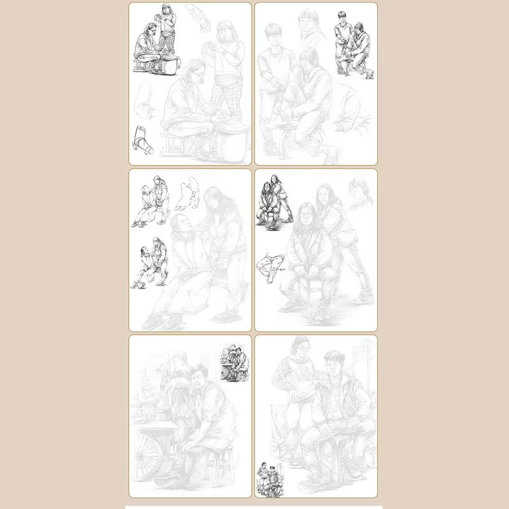 Livre de tutoriel peint à la main, dessiné à la main, personnages de croquis, livre de croquis de traçage, étude, ligne d'apprentissage, livre de pratique de brouillon