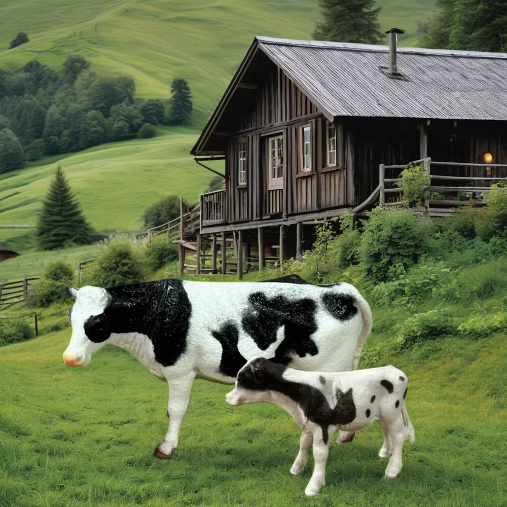 Modèles d'animaux de ferme, vaches et veaux, décorations pour la maison, pièces ornementales, accessoires de chambre sur le thème rural, figurines de collection