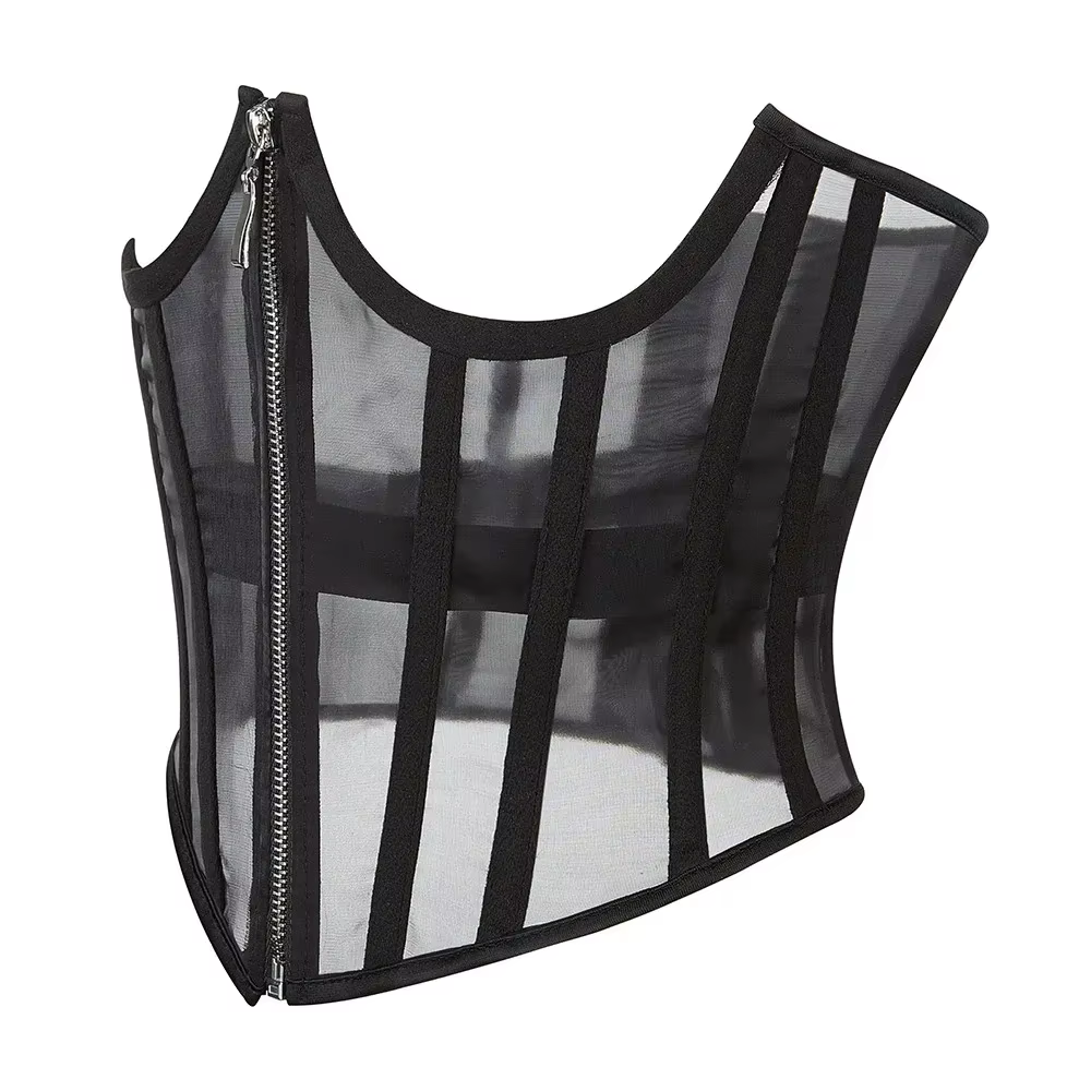 Corset Sexy sous le buste pour femmes, haut gothique, sangle façonnante, ceinture de taille amincissante, Bustiers avec fermeture éclair