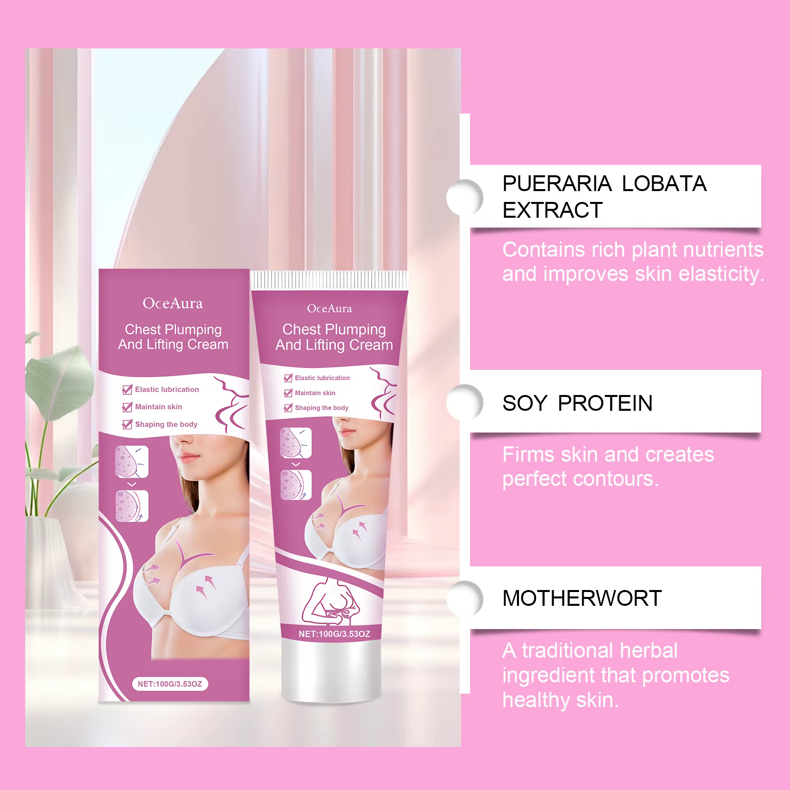 Crème Raffermissante et Volumatrice pour la Poitrine – Améliore les Seins Plats et Tombants – Soin et Massage