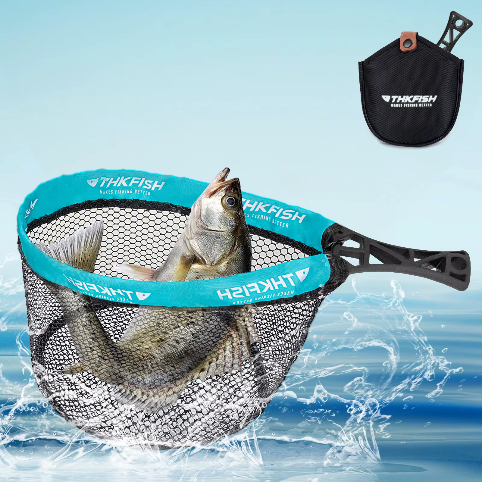 THKFISH filet à main de pêche à la mouche pliable Portable poignée ABS filets d'atterrissage de pêche en plein air pêche à la mouche filet de capture outils de pêche