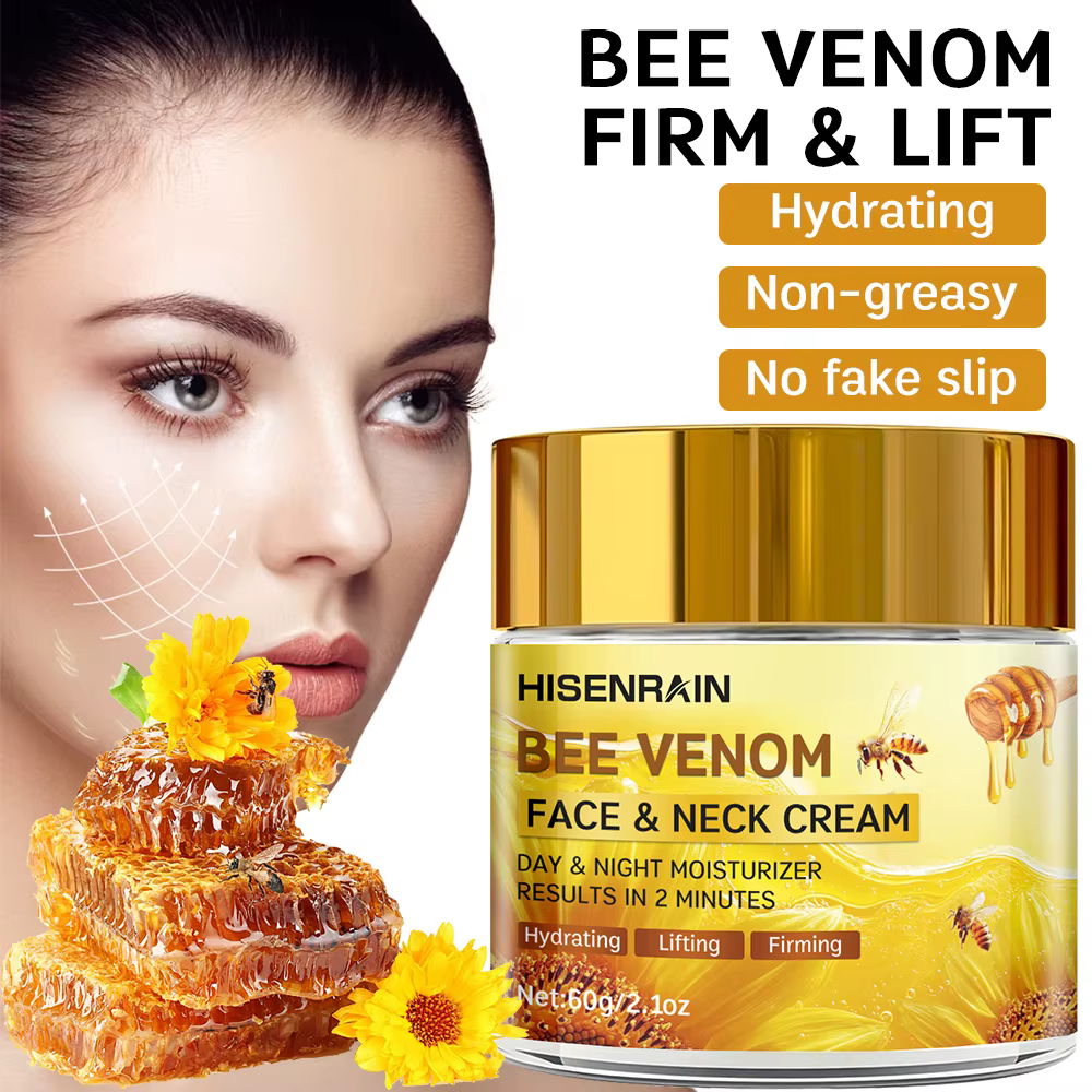 Crème HISENRAIN à la bave d'escargot et au venin d'abeille - Crème anti-âge pour le visage et le cou avec collagène et niacinamide, éclaircissante, raffermissante. Flacon en verre