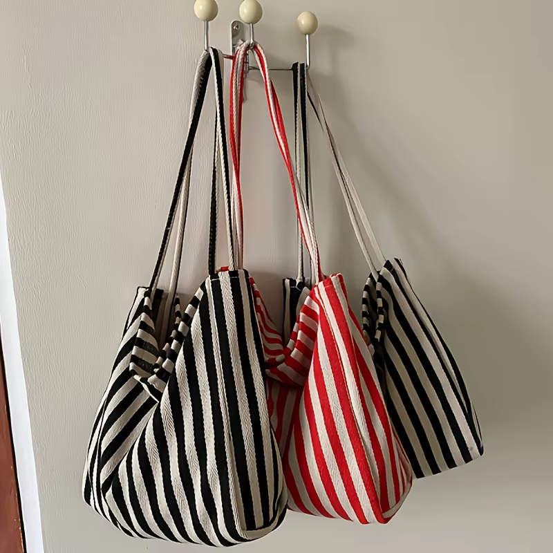 Sac fourre-tout chic en toile rayée, grande capacité, polyvalent, portable, léger, sac à bandoulière pour l'école, le travail, les voyages, pour femmes