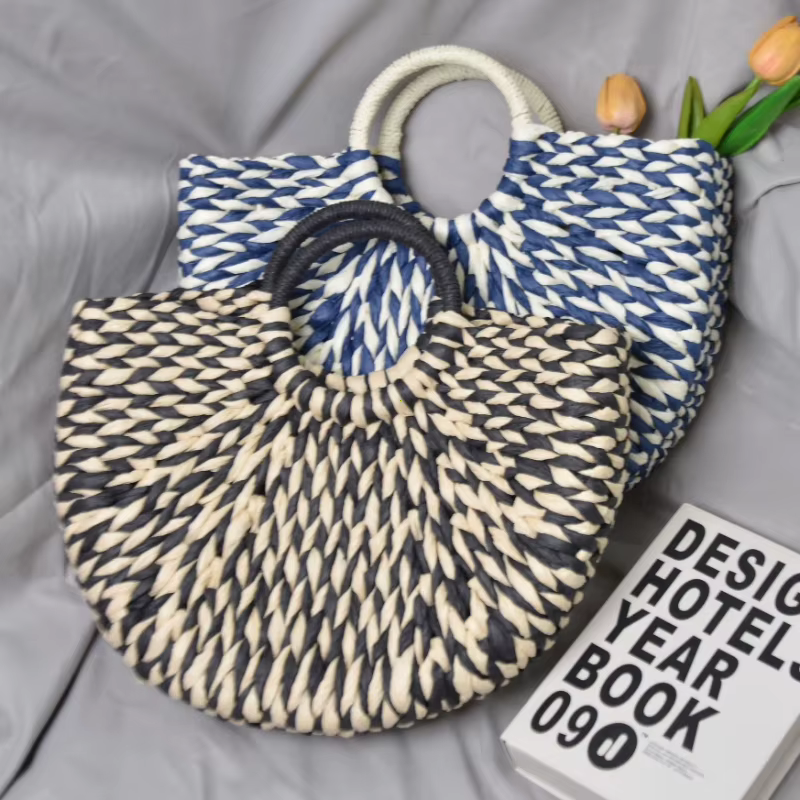 Sac à main coloré pour femme en rotin et paille tressée, sac demi-lune grande capacité, sac de voyage décontracté pour femme, sacs à la mode