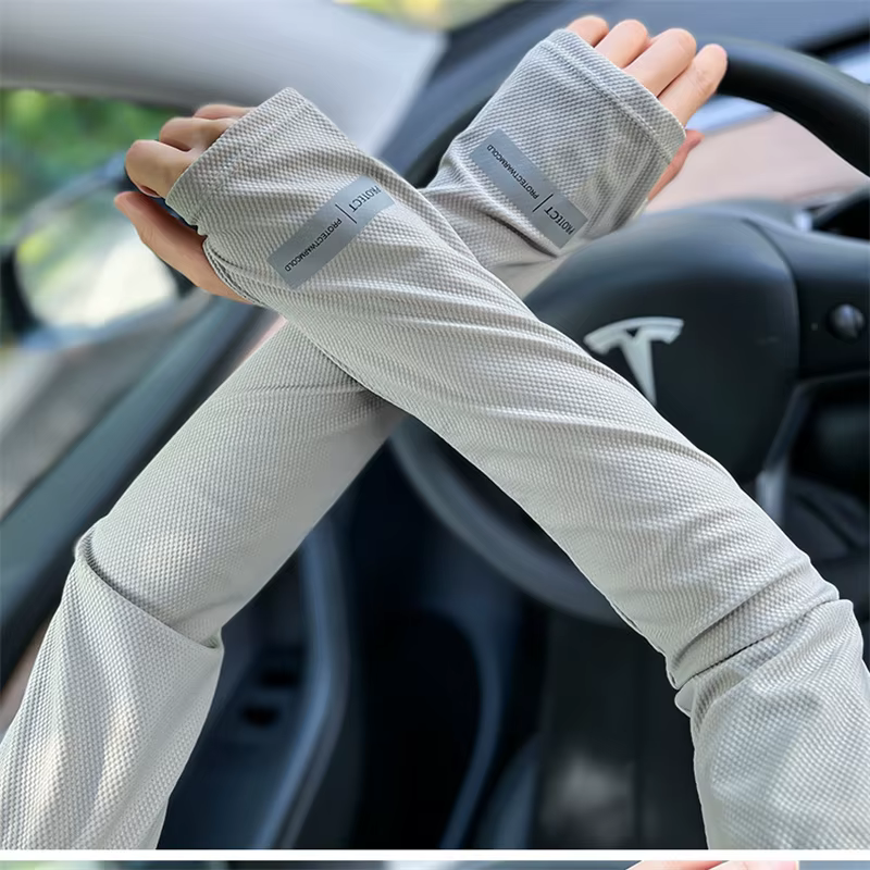 Ensemble de manchons de Protection solaire en soie glacée pour hommes, manchons de bras de conduite d'été, grande taille, manchons de Protection des bras de cyclisme amples