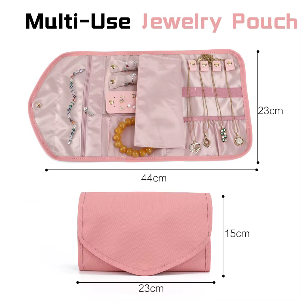 Étui à bijoux portable, sac de rangement de voyage avec hauteur réglable, sac à accessoires haut de gamme et exquis pour colliers, boucles d'oreilles et plus.