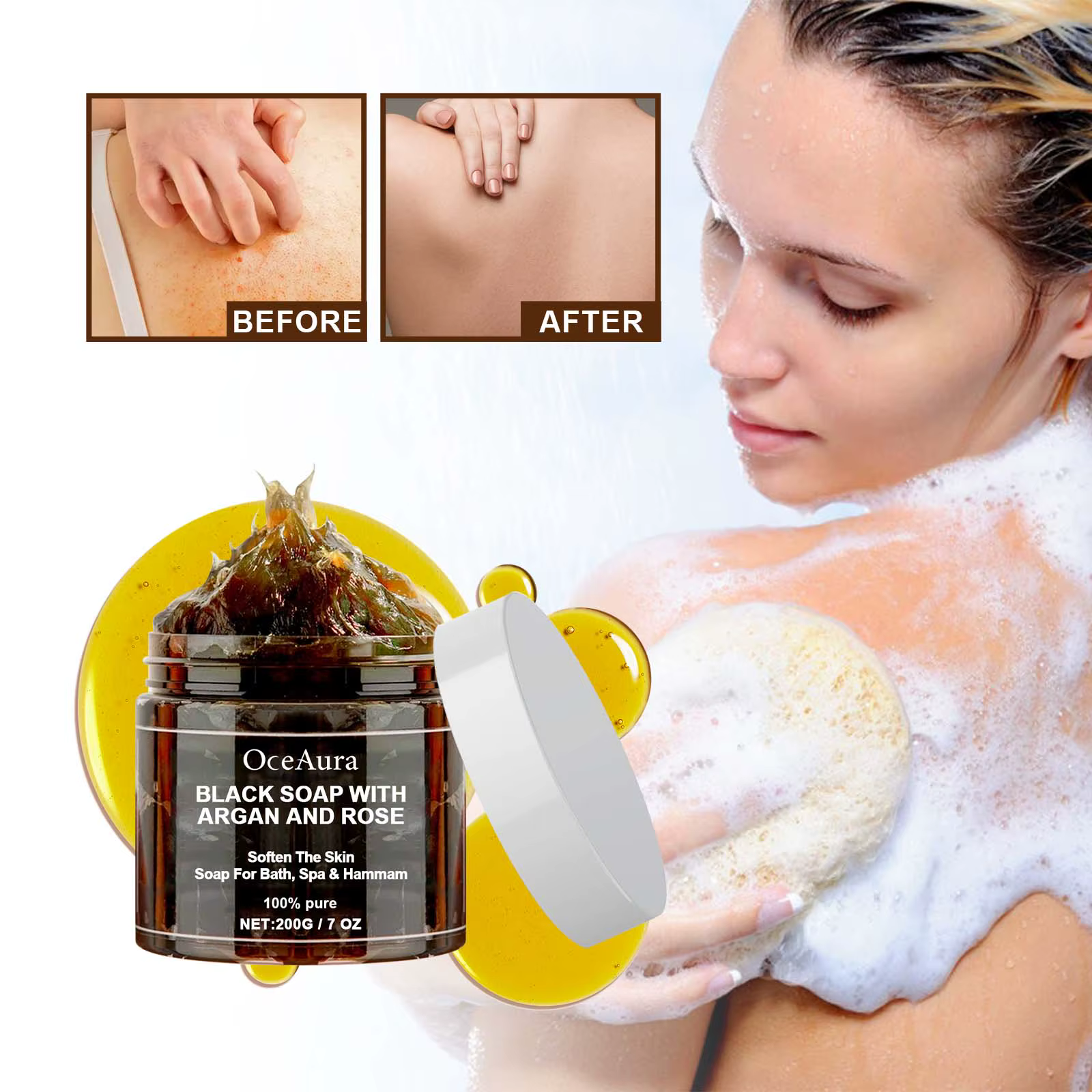 OCEAURA 200g savon noir avec Argan et Rose manque Beldi