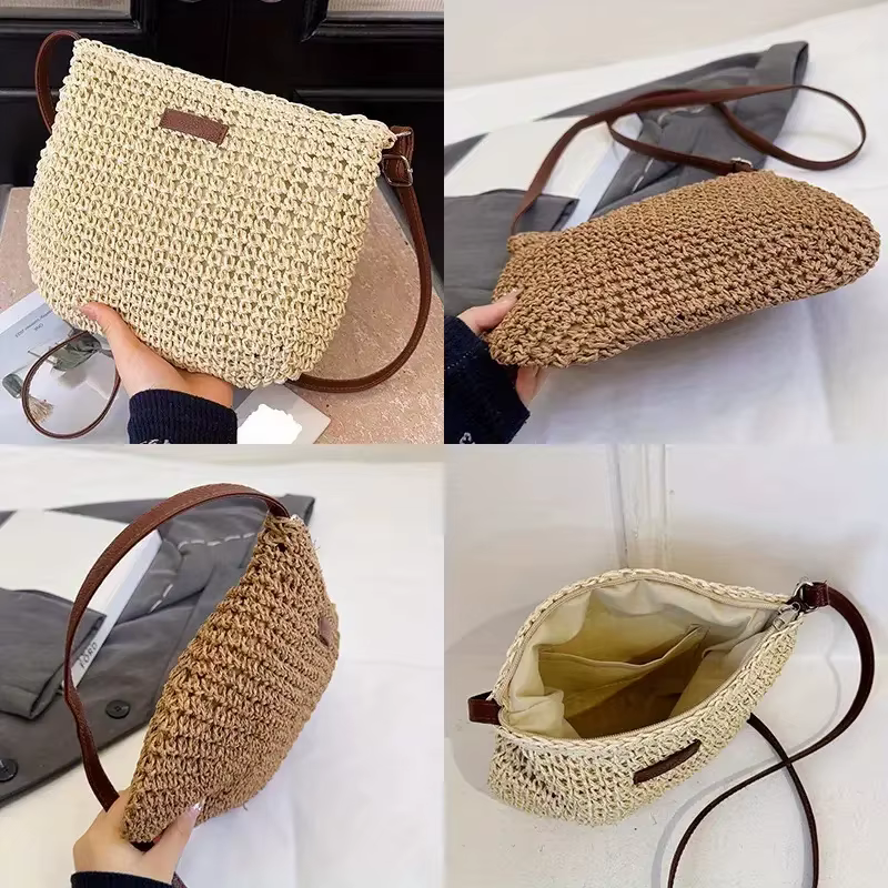 Sac tissé en paille, épaule simple, tissage à la mode pour femmes, style ins, plage de bord de mer, sac à bandoulière pour femmes