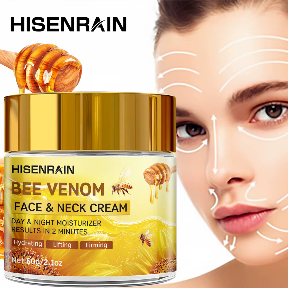 Crème HISENRAIN à la bave d'escargot et au venin d'abeille - Crème anti-âge pour le visage et le cou avec collagène et niacinamide, éclaircissante, raffermissante. Flacon en verre