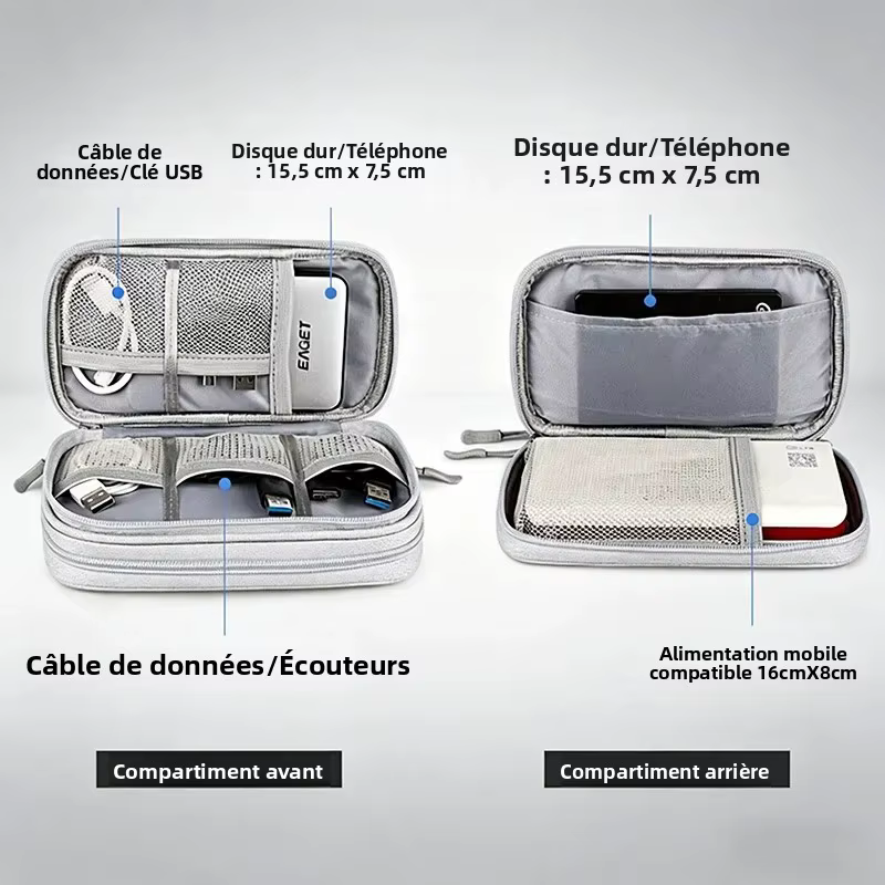 Sac de voyage, pochette de rangement, organisateur de câbles portable, sac à fermeture éclair, accessoires de voyage, indispensable pour les voyages