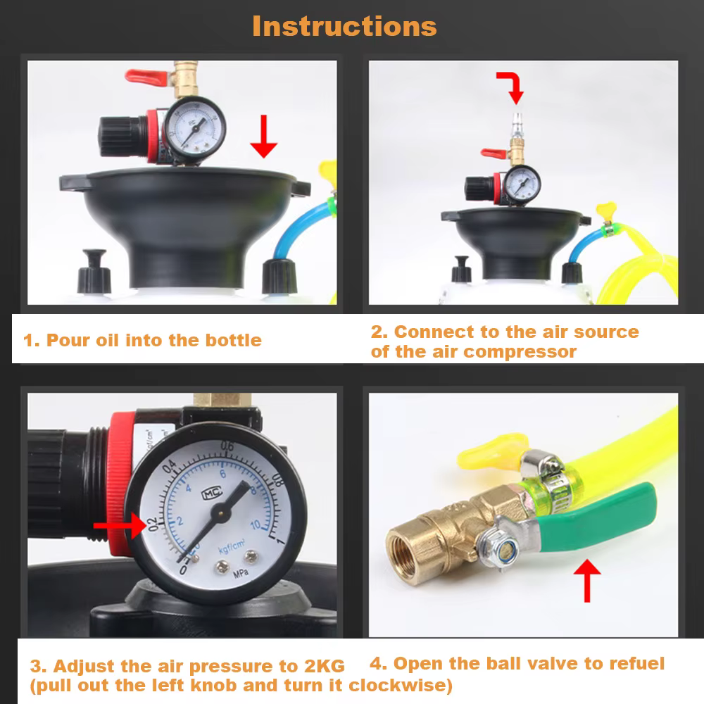 Remplissage d'huile de Transmission pneumatique 5L, injecteur d'huile d'engrenage moteur 5L, extracteur de réservoir de remplissage d'huile, outils de remplacement de liquide de Transmission