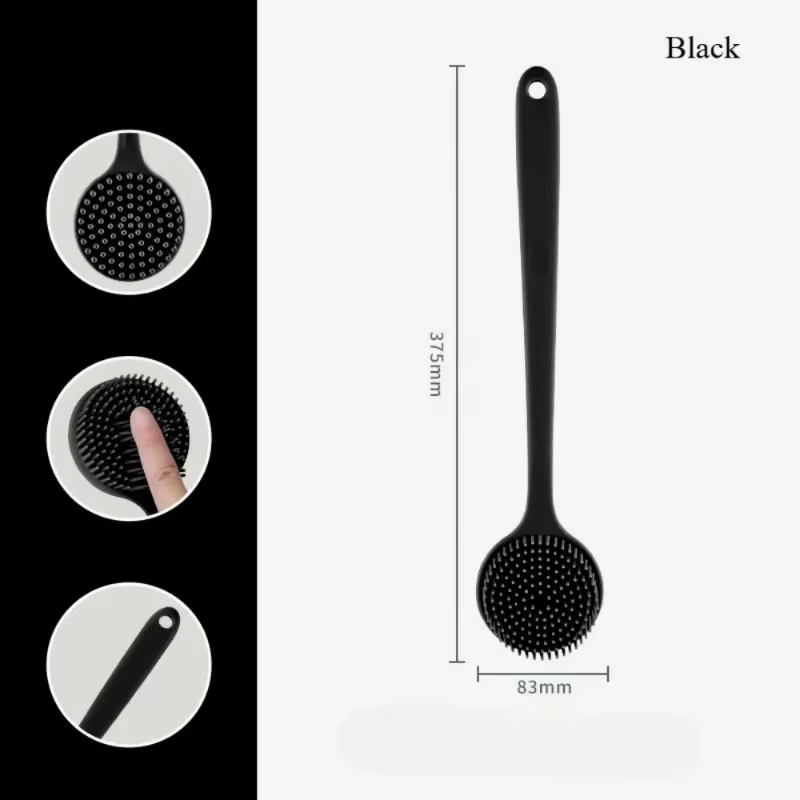 Brosse de douche exfoliante en silicone souple avec poignée pour le dos
