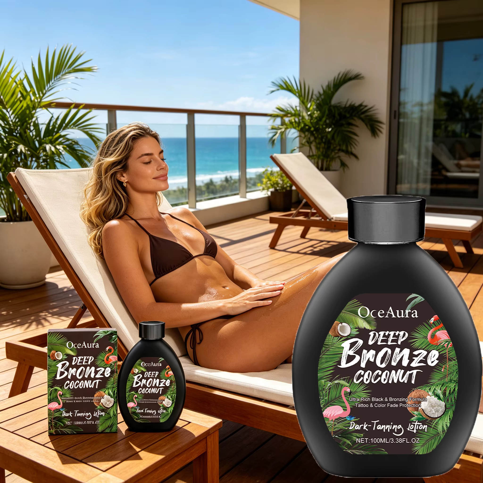 Lotion bronzante foncée à l'huile de coco