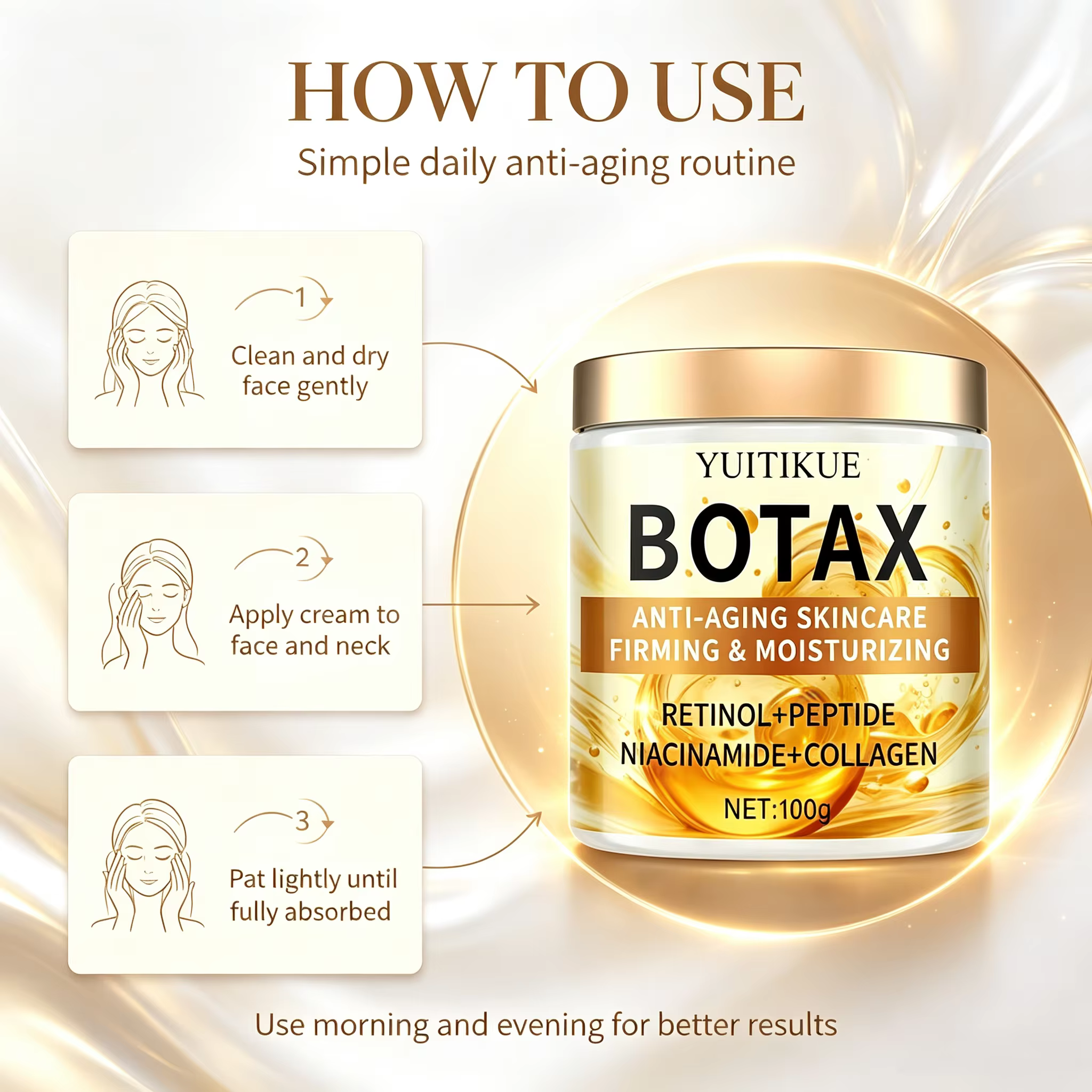 YUITIKUE BOTAX Crème Anti-âge 100g - Peptide de Rétinol Niacinamide Collagène