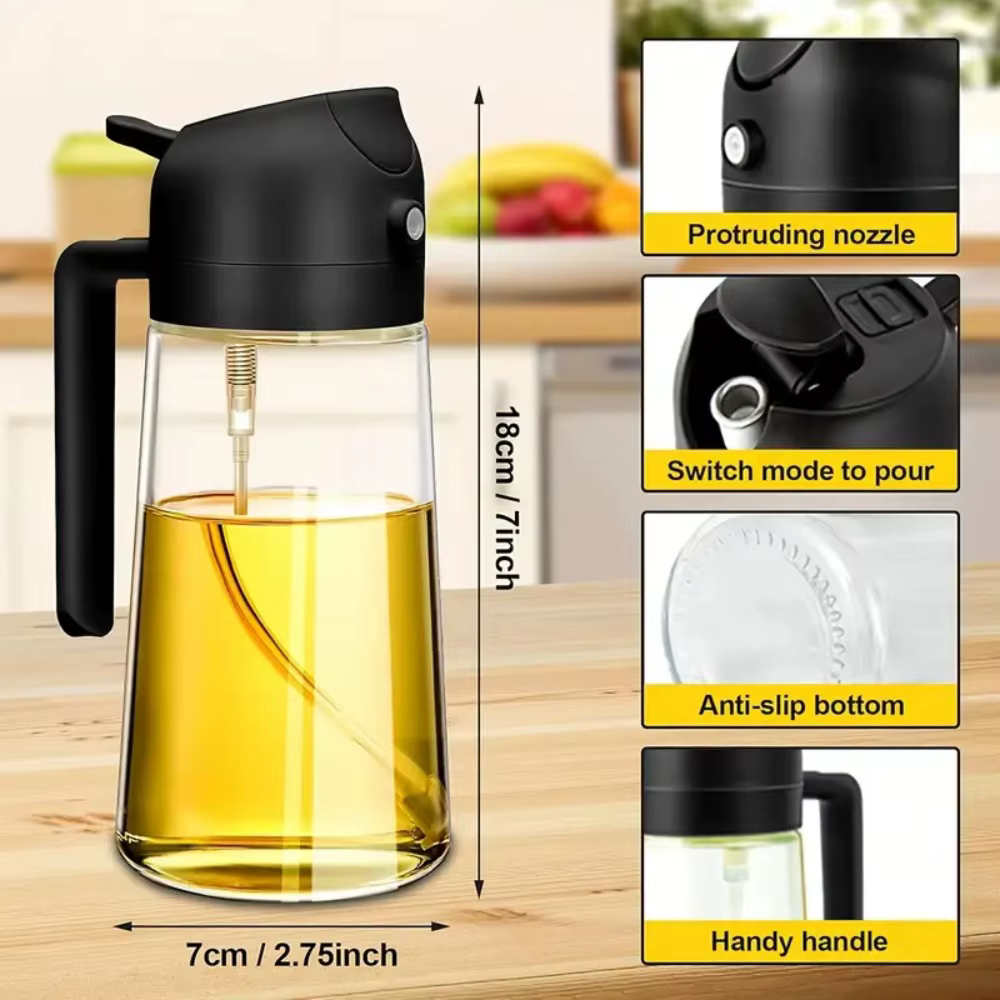 Pulvérisateur d'huile d'olive 16oz/470ml pour la cuisson-distributeur d'huile d'olive en verre 2 en 1 pour gadgets de cuisine, friteuse à air, salade et barbecue