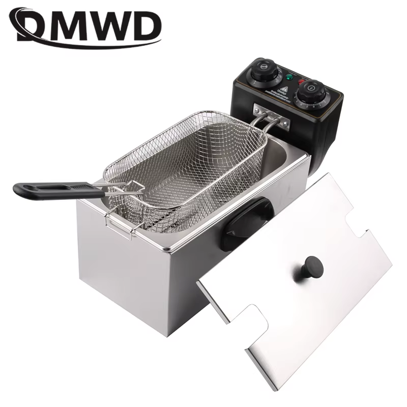 Friteuse électrique en acier inoxydable 4L, poêle à huile thermostatique, réglage de la température, poulet chronométré, frites, marmite à frire