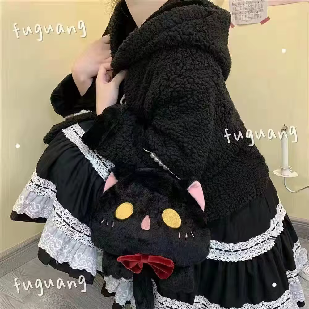 Sac à main mignon grande capacité en fausse fourrure en forme de chat, sac bandoulière pour femme