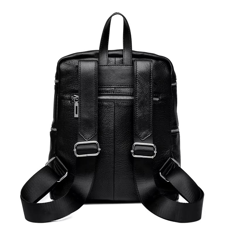 Sac à dos noir en cuir véritable, sac pour femme en cuir de vache de style simple, sac à bandoulière simple et double, sac de travail et de shopping