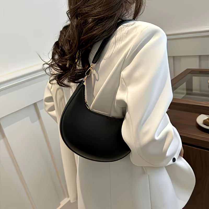 Sac fourre-tout Vintage rétro demi-lune en cuir Pu, sacs à bandoulière pour femmes, sangle détachable, fermeture à glissière, doublure en Polyester