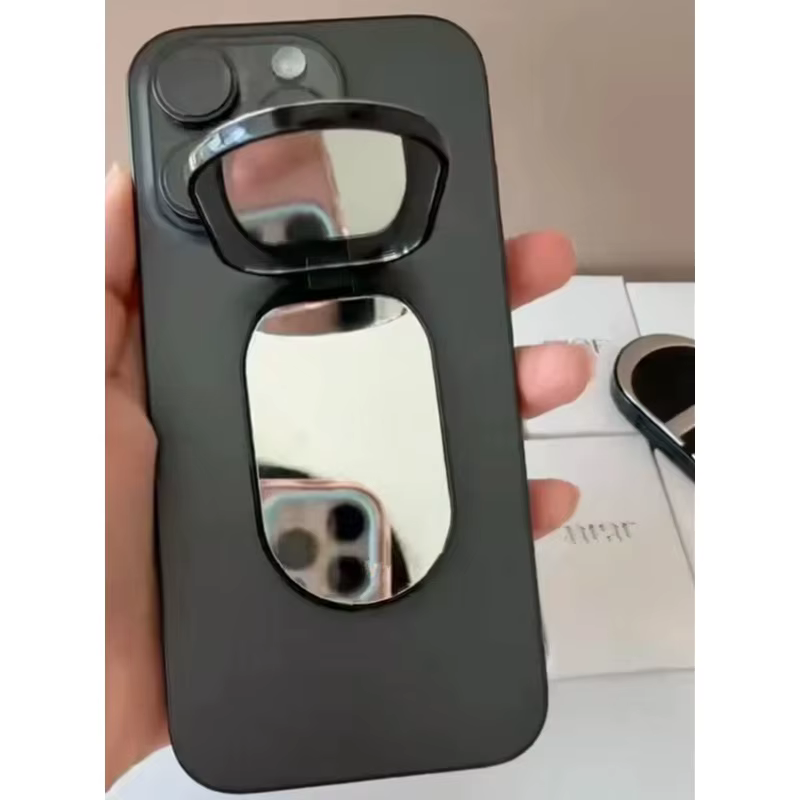 Miroir de maquillage avec support pour téléphone portable, miroir double face avec boîte