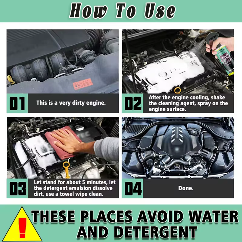 Nettoyant pour compartiment moteur de voiture, dégraissant et détachant pour taches d'huile moteur automobile, nettoyage sans eau, décontamination et dégraissage en profondeur