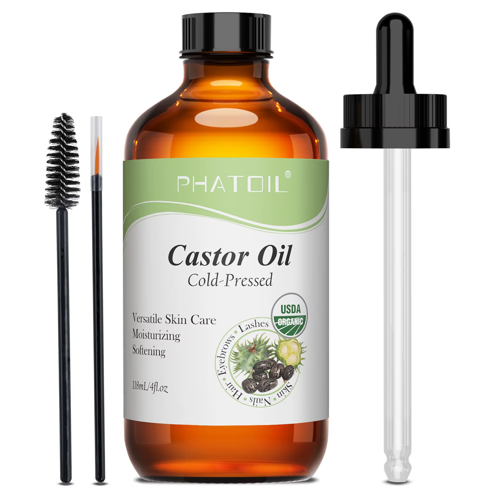 PHATOIL Huile de ricin biologique pressée à froid 118 ml/236 ml 100% naturelle Huiles