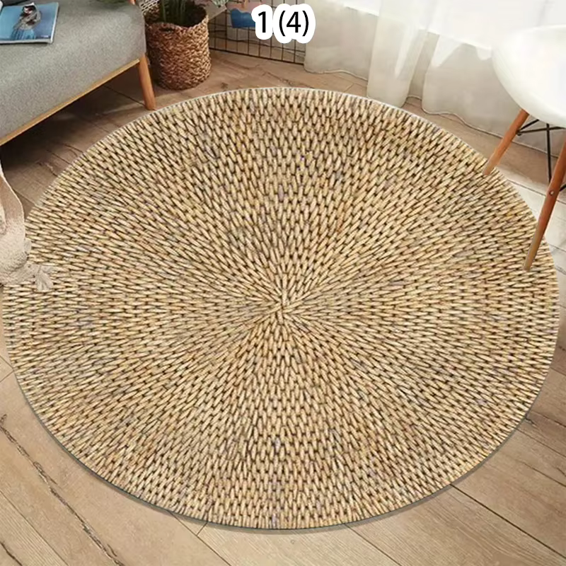 Tapis rond à texture imitation jute naturelle, style bohème, décoration de la maison, tapis antidérapant doux pour le salon