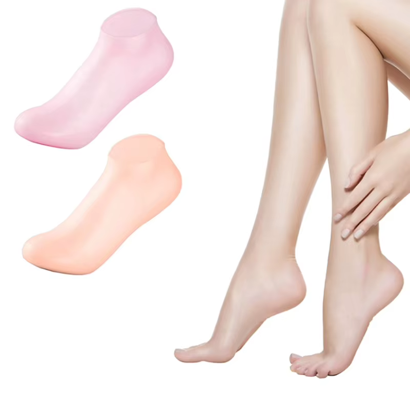 1 paire de chaussettes en gel de silicone hydratantes anti-fissures pour les pieds