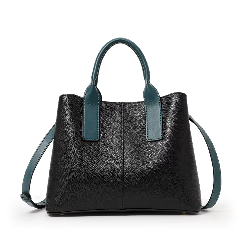 Sac à main chic en cuir color-block avec poignées supérieures