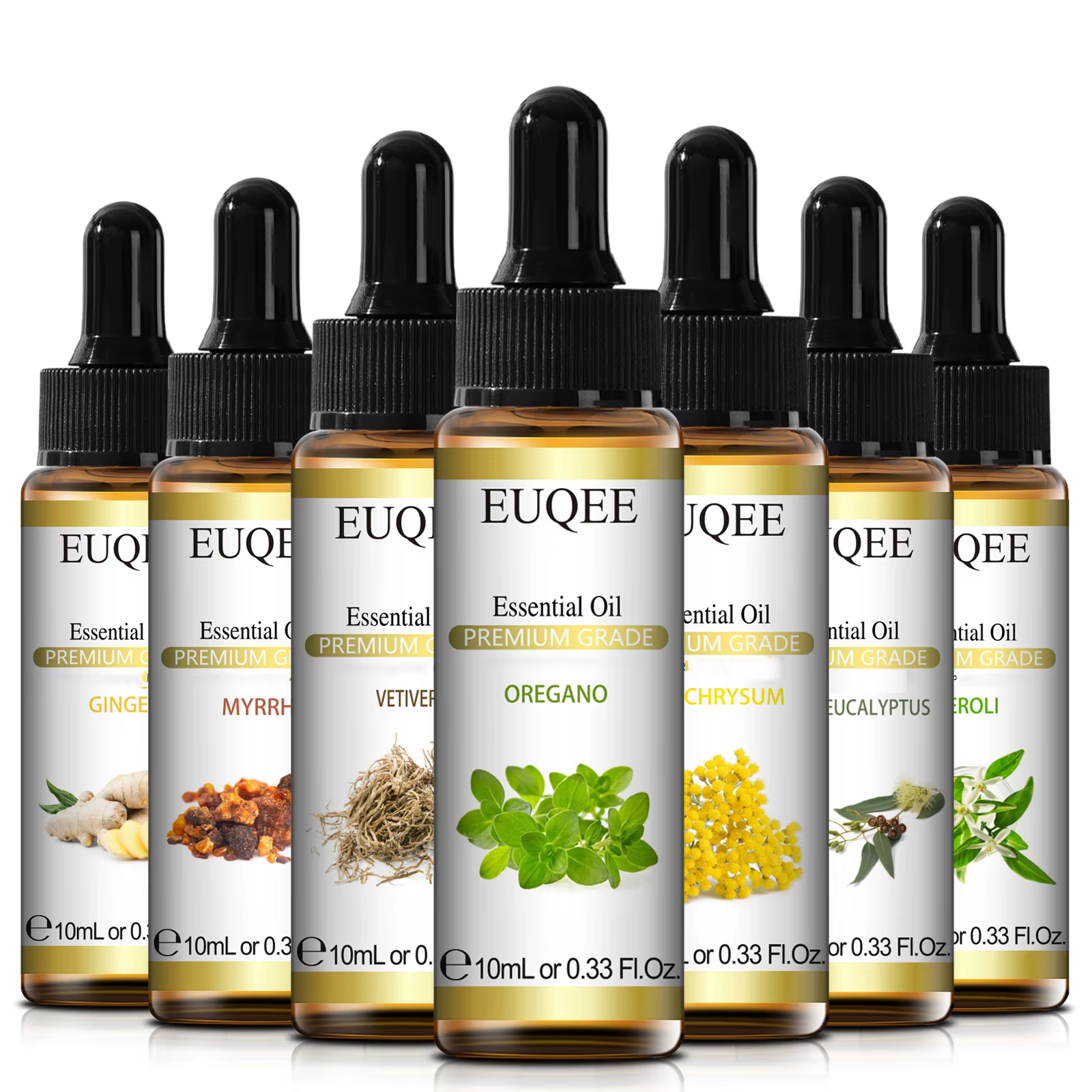 EUQEE 10ml Oregano Vetiver huile essentielle pour humidificateur bougie faisant myrrhe gingembre hélicrysum citron Rose Eucalyptus arômes huiles