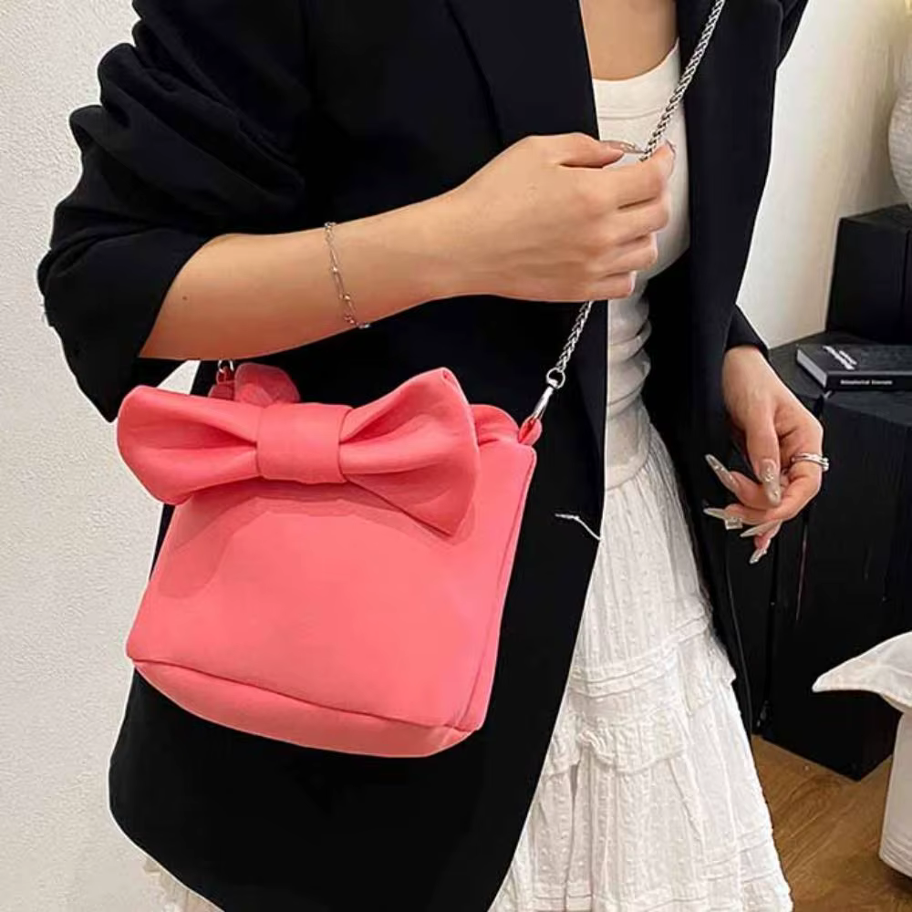 Sac à main tendance et créatif pour femme avec nœud, grande capacité, couleur unie rose, sac à poignet noir et rouge, sac à bandoulière élégant pour l'extérieur