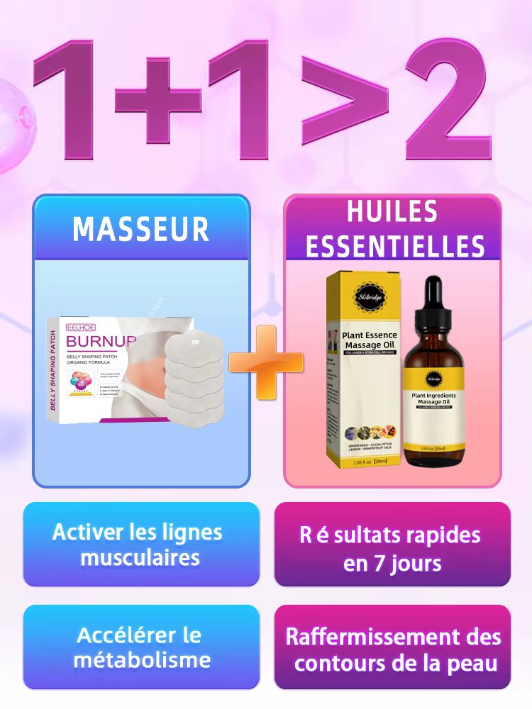 Combo le plus vendu : huile essentielle minceur + patch brûlant les graisses.