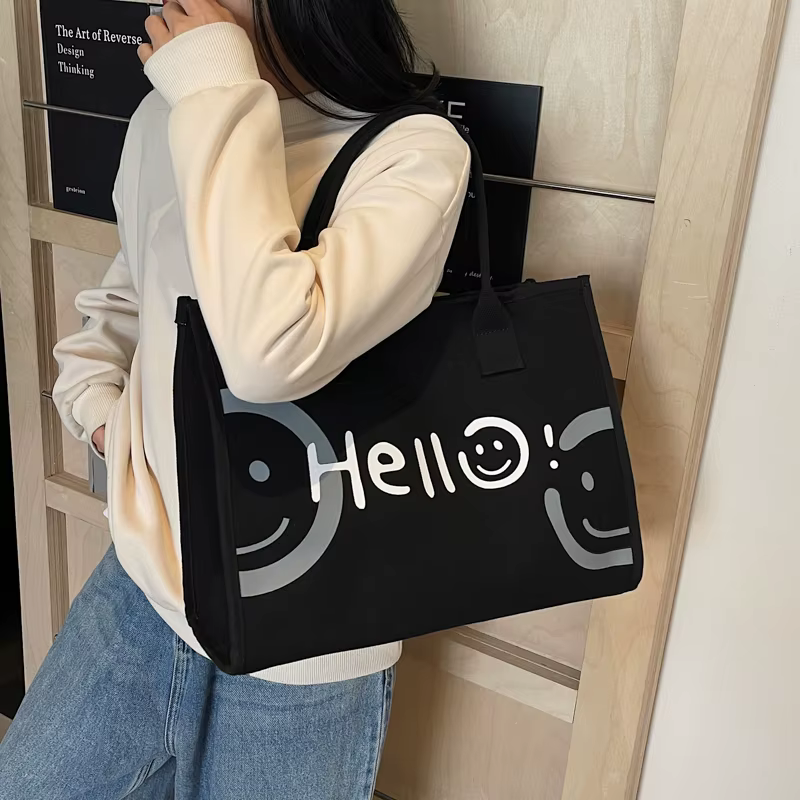 Sac en toile pour femmes, sac de grande capacité, sac à main de dessin animé, polyvalent, décontracté, voyage, fourre-tout à bandoulière Simple, sac de Shopping Simple