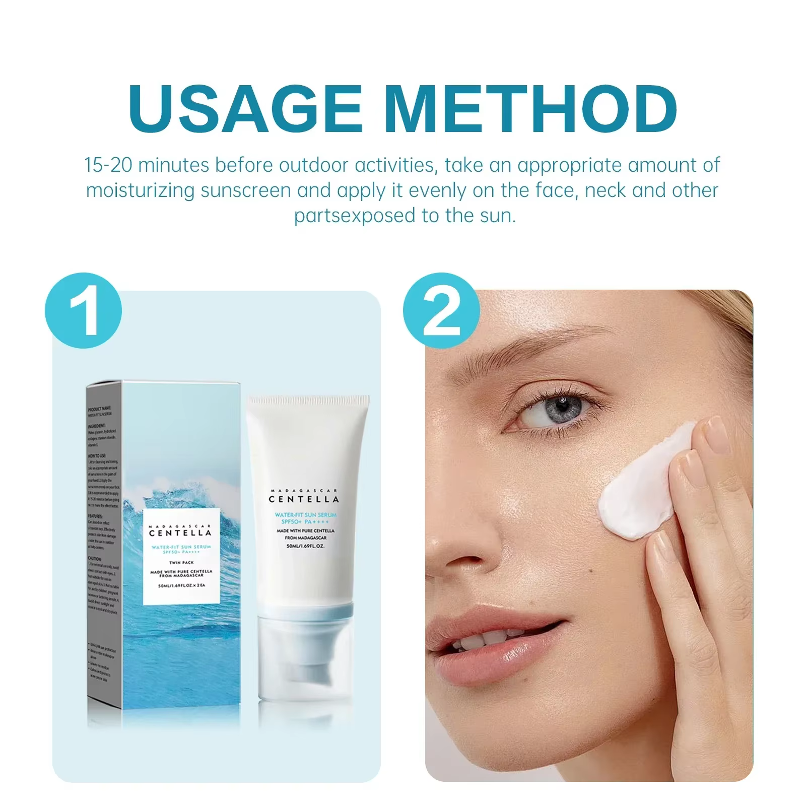 Crème solaire SPF50+ Centella – Protection UV forte à base d'eau avec soin hydratant