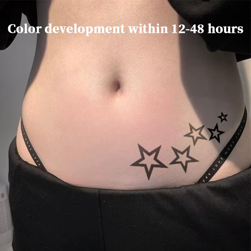 Tatouages temporaires, faux tatouages, étoile simple noire en contour, chaîne de taille, autocollant à base de jus végétal, nouveauté en autocollants et jouets, Tatuaje