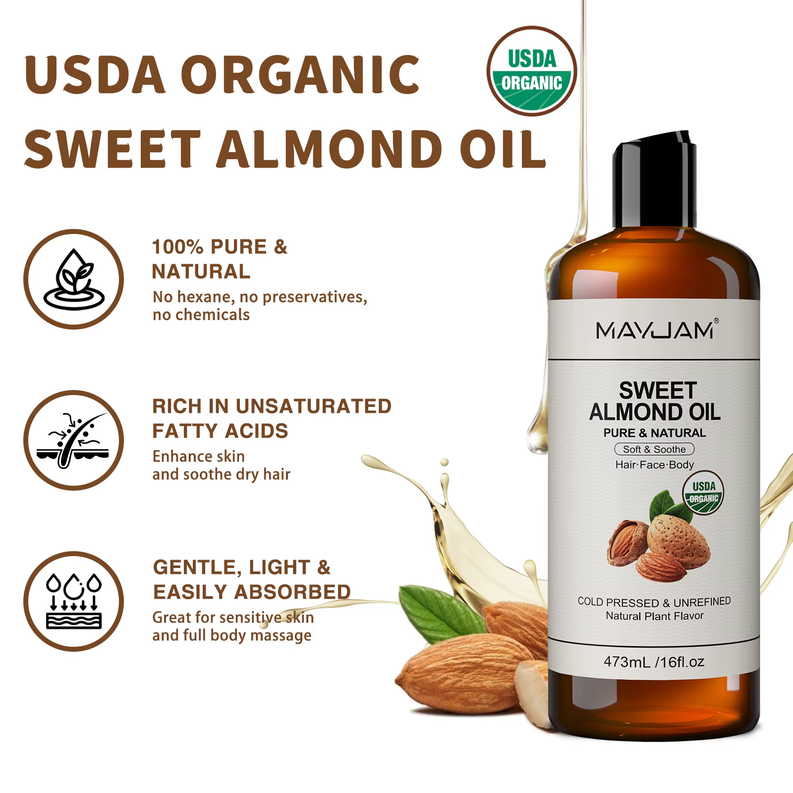 Huile d'Argan Marocaine Pure et Naturelle MAYJAM pour Massage du Visage