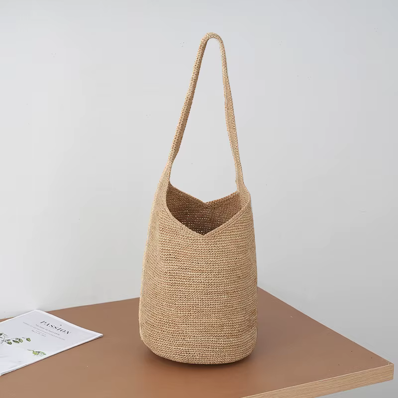 Sac seau en paille tressé à la main pour femme, style bohème, grande capacité, sac à bandoulière, sac de plage d'été, sac à main décontracté pour les trajets quotidiens