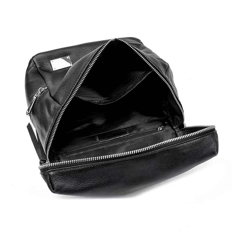 Sac à dos noir en cuir véritable, sac pour femme en cuir de vache de style simple, sac à bandoulière simple et double, sac de travail et de shopping