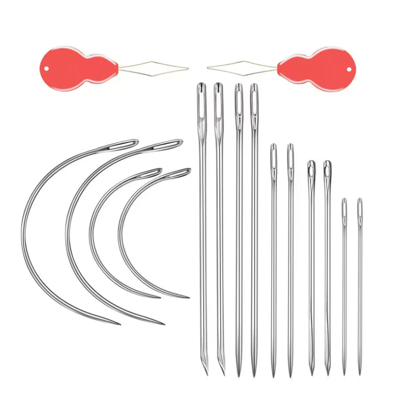Kit de couture à la main en cuir robuste de 14 pièces, aiguilles pour la couture à la main, aiguilles pour la tapisserie, aiguilles courbées, réparation de tapis et de toile
