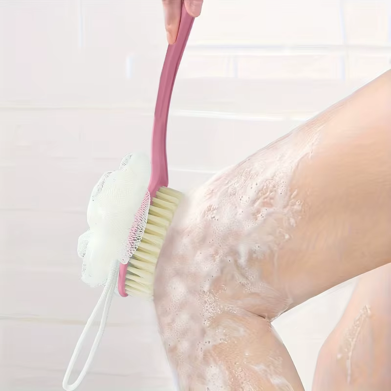 Brosse de douche double face à poils doux et manche long pour le frottement du dos