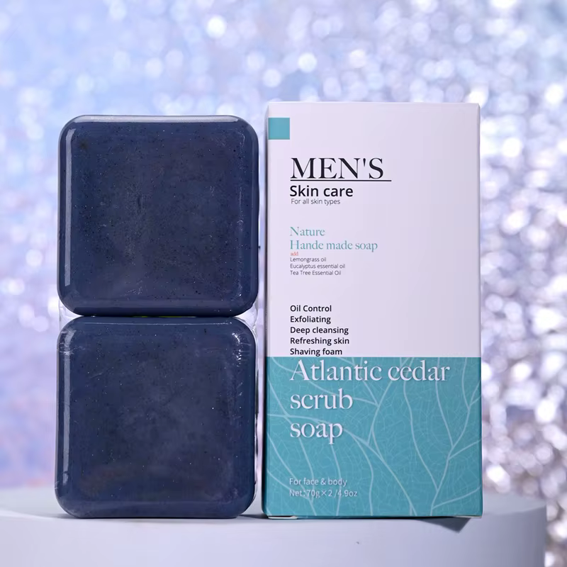 Cedrus Atlantica Savon Gommage pour Hommes Anti-Acné Herbal Olive Huile Lavage du Visage avec Motif Floral pour Adultes