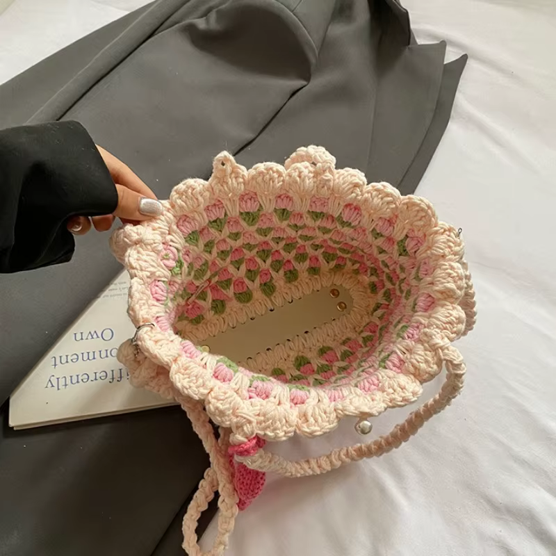 Sac bandoulière au crochet pour femme et fille, fait main, color block, léger, décontracté, pour l'été et le quotidien