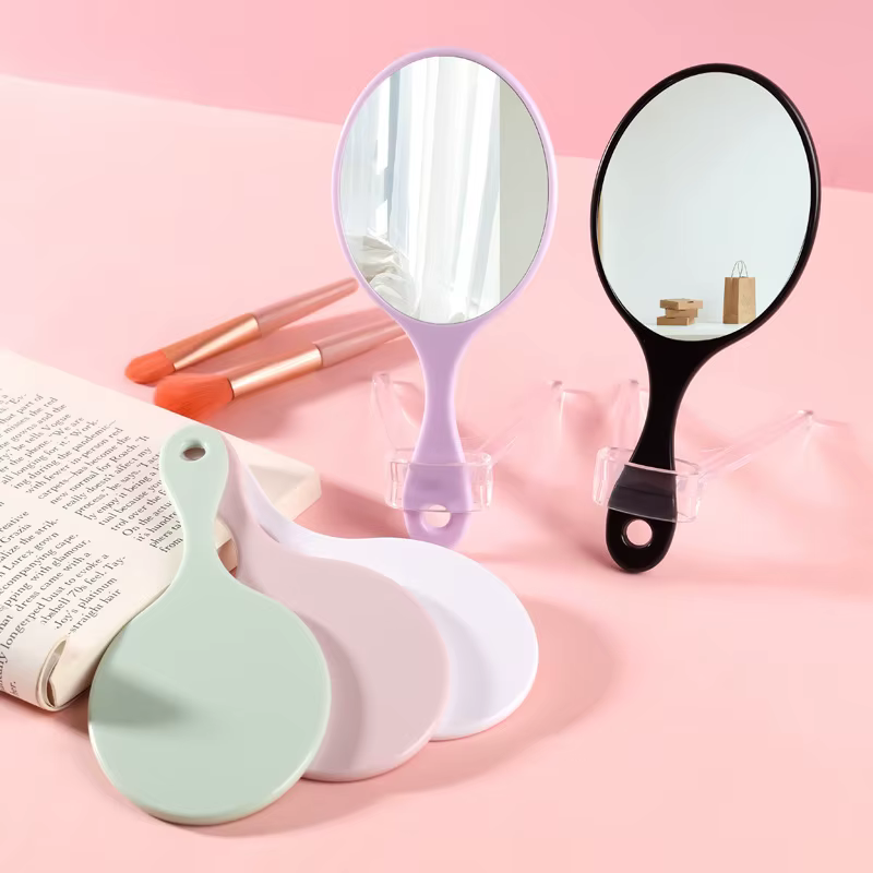 Miroir de maquillage à main rond miroir de vanité de maquillage avec poignée miroir à main SPA Salon miroirs compacts miroirs cosmétiques pour les femmes