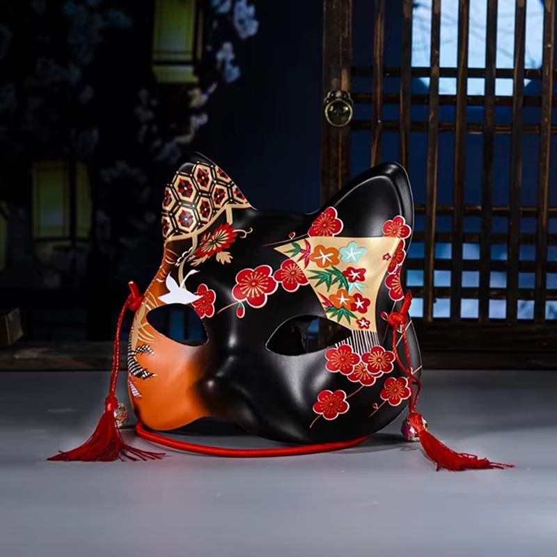 Masque de Cosplay demi-masque fait à la main, masque de chat japonais, Style japonais pour spectacles sur scène, Anime Cosplay