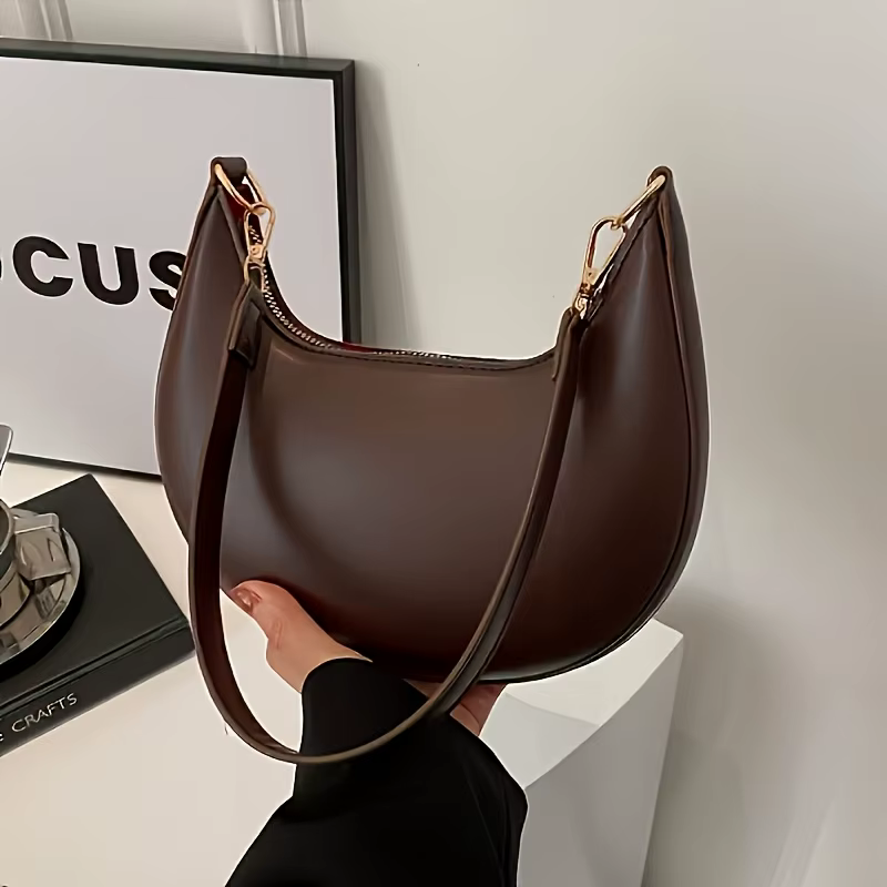 Sac fourre-tout Vintage rétro demi-lune en cuir Pu, sacs à bandoulière pour femmes, sangle détachable, fermeture à glissière, doublure en Polyester