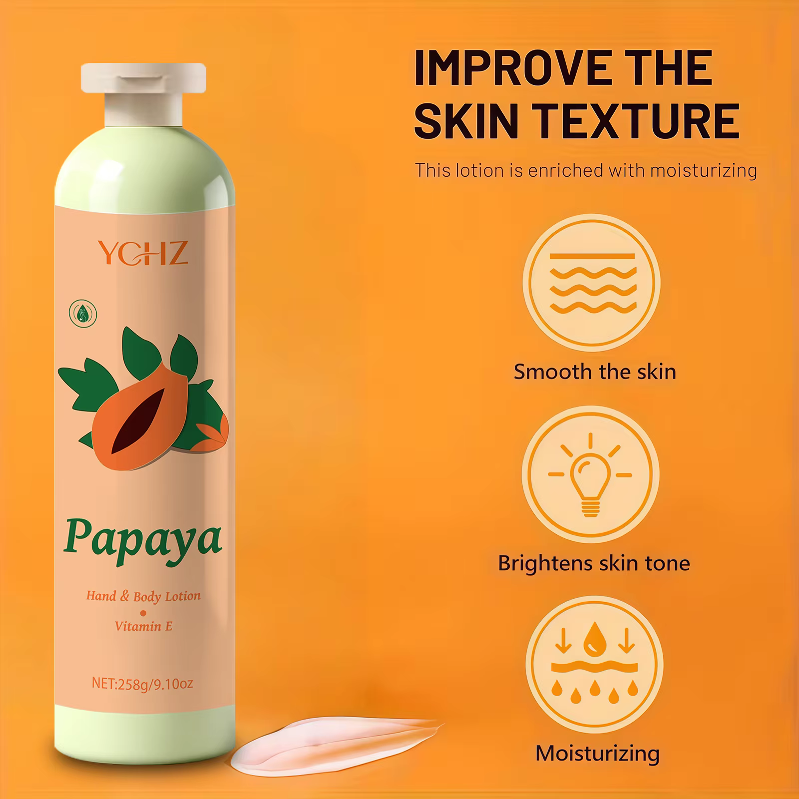 Lotion hydratante pour la peau à l'extrait de papaye et à la vitamine E